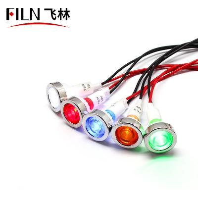 China Sports stadiums FILN Yueqing 10mm mounting hole 12v plastic red blue yellow blue color pilot lamp led signal lights with wire for sale