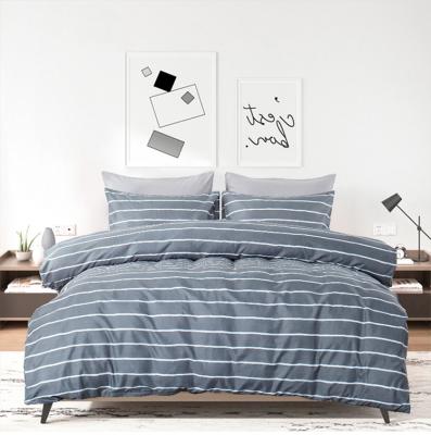 China RUIKASI RKSB-0369 Light Stripe Gray Bedsheet And Duvet Cover Duvet Cover Set Modern Nondisposable Bedding Set for sale