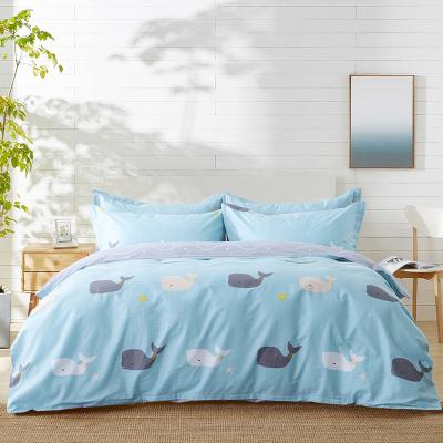 China Ruikasi Nondisposable Light Blue Whale Printing 100% Pure Cotton Duvet Cover Set Bedding Covers for sale