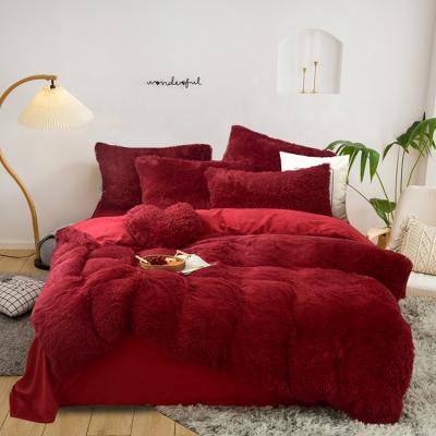 China China Manufacture Designer Brand Anti-pilling Bed Sheet Set Fleece Faux Fur Velvet Fluffy Bed Quilt Cover Bedding Set for sale