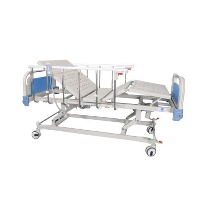 China Manual Easy Operate Double Wheel Muffler Sided Electric Composite Bedside L Guardrail Three Functions Hospital Bed for sale