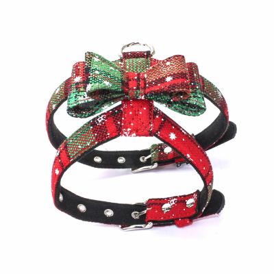 China Hot Selling Padded Amazon Cat Accessories Fashion Christmas Design Harness And Leash Set With Bow Tie for sale