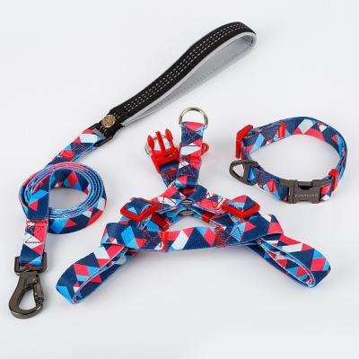 China 3PCS Padded Set Sublimation Polyester High Qulity Dog Collar Leash And Reversible Harness Set for sale