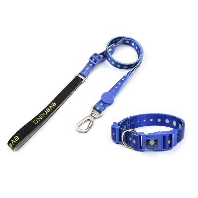 China Polked Design Padded Classic Pet Collar And Leash Set Suitable For Walking Climbing Displacement Adjustable Leash for sale