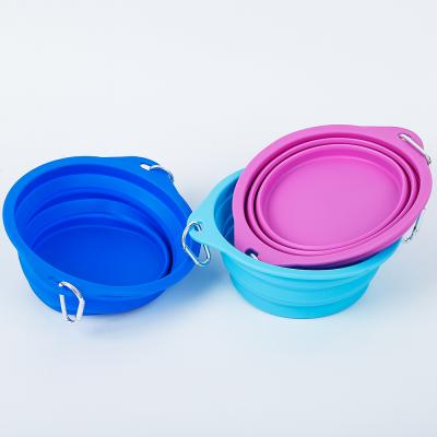 China Sustainable Feeding Folded Silicone Dog Bowl With Carabiner Portable Outdoor Pet Bowl Wholesale for sale