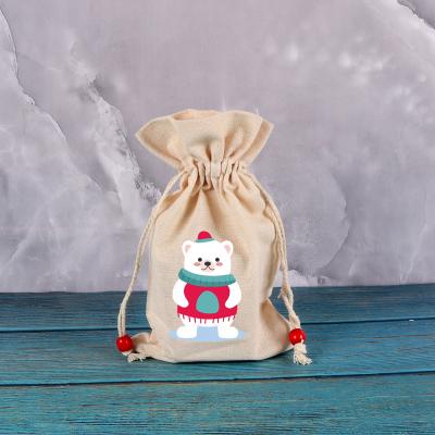 China Christmas Gift Bag 15x23cm Drawstring Drawstring Christmas Gift Candy Storage Cotton Bag for sale