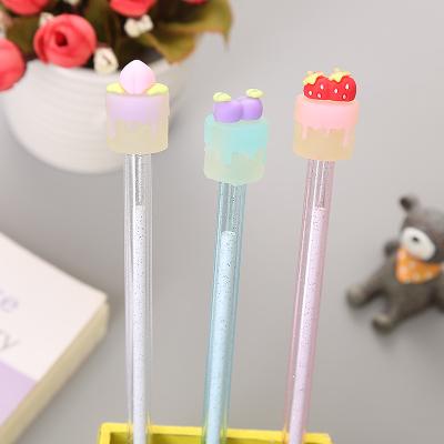 China Office & Office Sign Pen Cute Fruit Cake Gel Pen Creative Student Exam Black Pen Gold Powder Transparent School Rod for sale