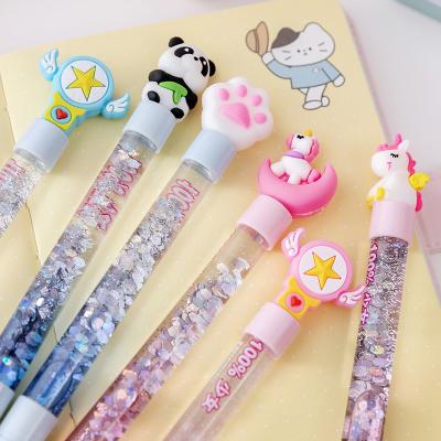 China Unicorn Liquid Quicksand Glitter Gel Pen Neutral Pen Sequins Decorate Kawaii Moon Star Signature Pen Normal for sale