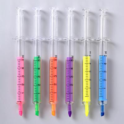 China Office School Ball Pens Ballpoint Pen Injection Highlighter Pen Wholesale Multicolor Plastic Syringe Pen for sale