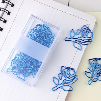 China Cute Creative Multi Hollow Blue Rose Metal Paper Clip Bookmark Office School Stationery Set Stationery 10pcs/bag for sale