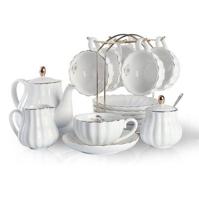 China Viable high quality gold factory supply bone china ceramic tea sets of fine teapot and cup saucers for sale