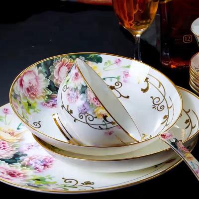 China Wholesale Disposable Round Fancy Rose Bone China 27 pcs 50pcs Dinnerware Bowl Dish Porcelain Dinner Set for sale