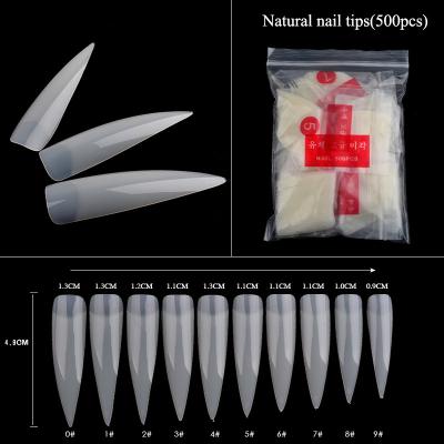 China Transparent Natural Nail Art Decorations 500pcs Practice Nail Tips Pointed Pointed French Salon Fake Nails for sale