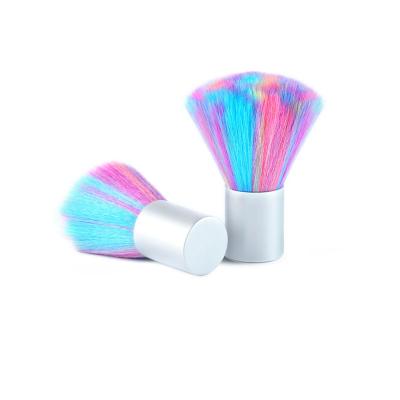 China Nail Art Brush Manicure Care Rainbow Nail Dust Removal Brush Multi-Function Silver Colored Professional Handle Nail Art Brush for sale