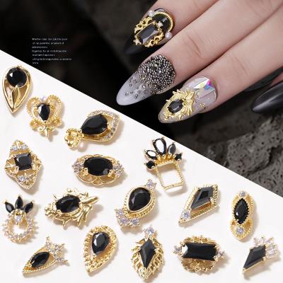 China Luxury Rhinestone Finger Nail Jewelry DIY Art Decoration Alloy Zircon Wedding Crystal Nail Art Charm Black Metal Nail Art Decorations for sale