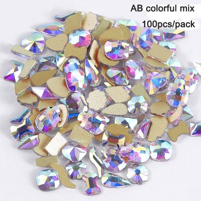 China Mixed 100pcs DIY Nail Art Crystal AB Rhinestones Flatback Strass Shiny Glass Nail Art Stones Gems For 3D Nail Manicure DIY Decorations for sale