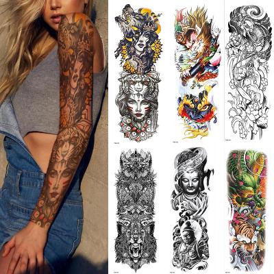 China Waterproof Temporary Tattoo Sticker Lion Crown King RoseWild Wolf Tiger Men Full Skull Tattoo Large Arm Sleeve Temporary Wholesale Tattoo for sale