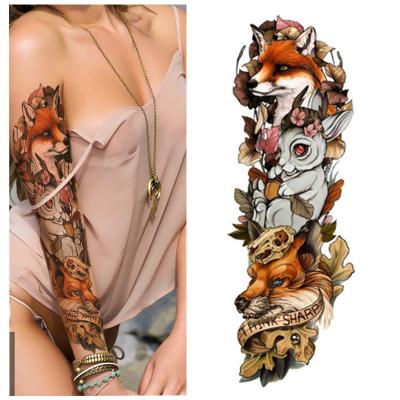 China Wholesale Full Skull Wolf Tiger Large Arm Sleeve 3D Temporary Waterproof Temporary Men Tattoo Sticker Lion Crown King Rose Wild for sale