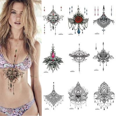 China 1 PIECE Temporary Sexy Henna Lotus Flower Waterproof Temporary Tattoo Classical Body Art Chest Back or Sternum Body Art for sale