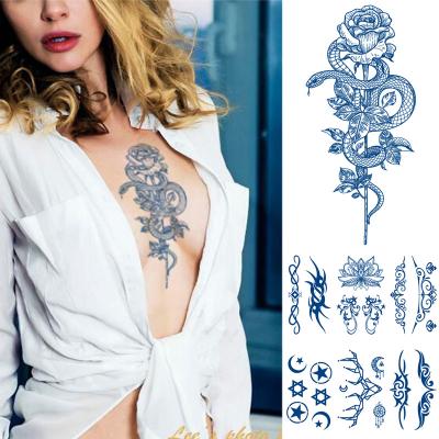 China Classic Semi-Permanent Premium Quality Temporary Tattoo Waterproof And Long Lasting 2-3 Weeks, Realistic Dark Blue Fake Tattoo Stickers for sale