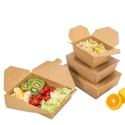 China Recycled Materials Recyclable Take Out Lunch Food Kraft Paper Containers Boxes Leak and Grease Resistant Food To Go Containers for Restaurant for sale