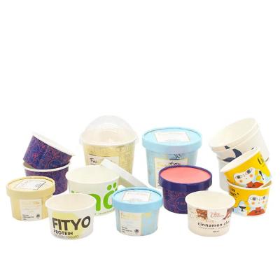 China Recycled Materials Customized printing Disposable Paper Ice Cream Cups Dessert Food Party Supplies Treat Cups Bowls for Sundae Frozen Yogurt Soup for sale