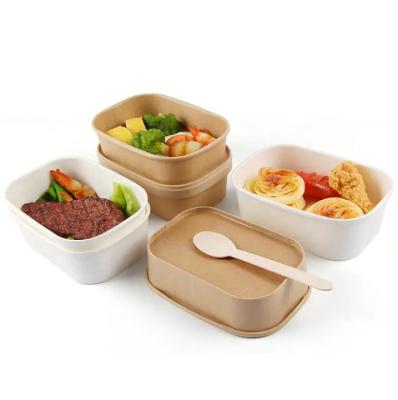 China Waterproof Greaseproof Disposable Paper Salad Square Take Out  Food Containers with Clear Lids Suitable for Diet Salad Ice Cream Yogurt and Other Foods for sale