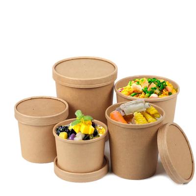 China Recycled Materials Waterproof oil-proof Disposable Microwavable Kraft Soup Bowls Cups To-Go Soup Containers With Airtight Lids For Restaurants Take Outs Or To-Go Lunch for sale