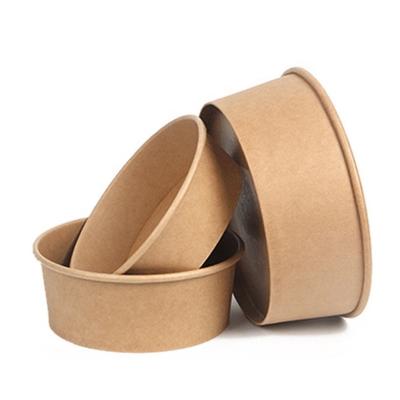 China Waterproof oil-proof leakproof Disposable Takeout Kraft Paper Bowls with Lid Round Kraft Paper Salad Bowls Restaurant Supplies for Hot/Cold Food Soup Ice cream for sale