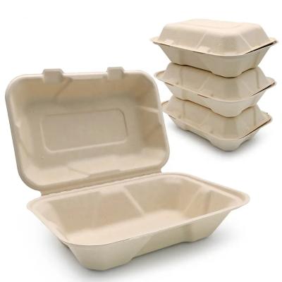 China Bio-degradable 100% Compostable Clamshell To Go Boxes For Food 9X6 1 Compartment Take Out Containers Made of Biodegradable Sugar Cane Bagasse for sale