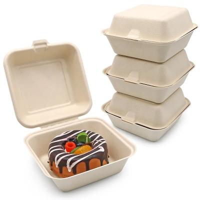 China Bio-degradable Eco-Friendly Clamshell 6 inch Burger Boxes Made from Natural Sugarcane Pulp Biodegradable Sugarcane bagasse Takeaway Container for sale