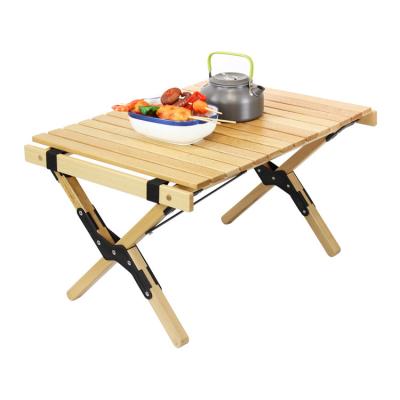 China Portable Adjustable Camping Solid Wood Foldable Easy Carry Table Picnic Beach Table With Roll Up Table Top for sale