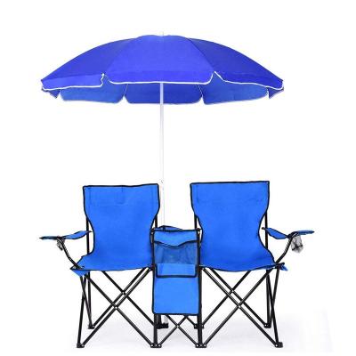 China Double Folding Picnic Chair Easy-Carry Folding Beach Chair with Umbrella and Cooler Bag for sale