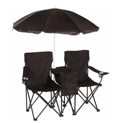 China Easy-carry double folding picnic chair with removable umbrella table cooler fold up beach camping chair for sale