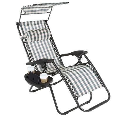 China Steel Folding Beach Chair Recliner Easy-Carry Outdoor Deck Chair with Canopy Adjustable Camping Lounge Chairs for sale