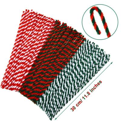 China White Christmas Chenille Striped Stem Art Craft Pipe Cleaners Diy Craft Kits for sale