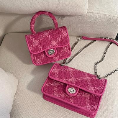 China Fashion Rose Pink Women Chain Shoulder Bags  Luxury Plaid Small Square Crossbody Bag Fashion Design Handbags for sale