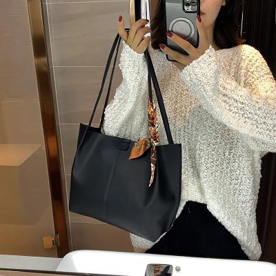 China Fashion Korean Style Large Capacity Women Bag PU Leather Handbags Minimalism Solid Color Tote Bags for sale