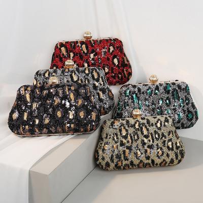 China Fashion Fashion Leopard Print Sequins Clutch Bag Luxury Party Wedding Evening Bag Ladies Jewelry Bag for sale