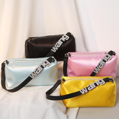 China Fashion Korean Version Of The Armpit Jewelry Bag Luxury Silk Satin Crossbody Bag Diamond Letters Makeup Bag for sale