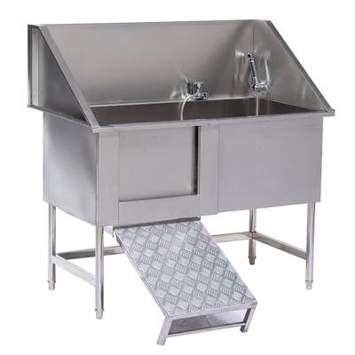 China Sustainable Bathtub For Pet SPA Shower Dog Grooming Bathtub Stainless Steel Large Silver Wooden Case 1 Set Bathing Products 69 for sale