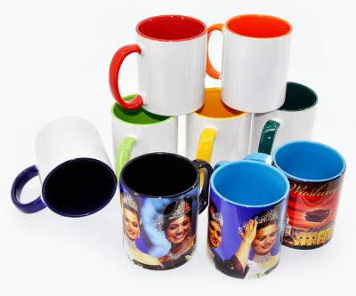 China Viable Wholesale Ceramic Mug 11oz Sublimation Factory Sunmeta Inner Handle Color Mug for sale