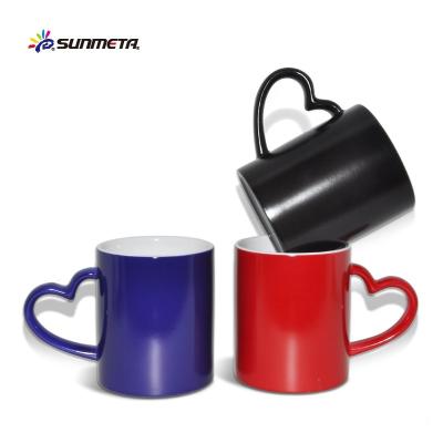 China Sunmeta 11oz Sustainable Hearts Sublimation Coated Ceramic Magic Mugs For Sublimation for sale