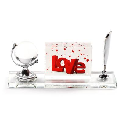 China Farming Novelty Business Gift Sets Crystal Office Globe& Pen Holder Fancy Table Decoration for sale