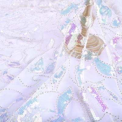 China Breathable High Quality 100% Polyester Beads Lace Up Embroidery Fabric For Girls Dress for sale