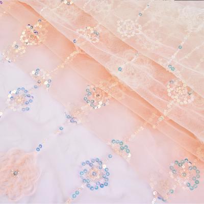 China Other factory 100% polyester 700gsm luxury bridal sequin pearl tube embroidery lace fabrics handmade for dress for sale