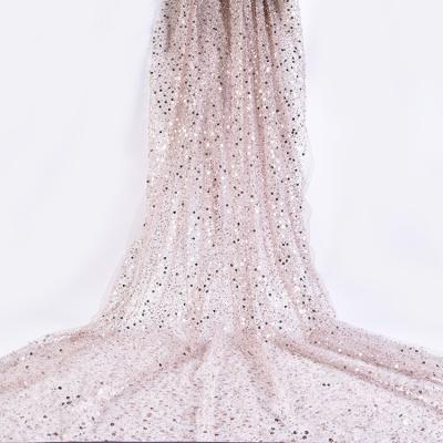 China Other luxury colorful 2022 new polyester pink 100% sequin beaded tube embroidery lace fabric for women dress for sale