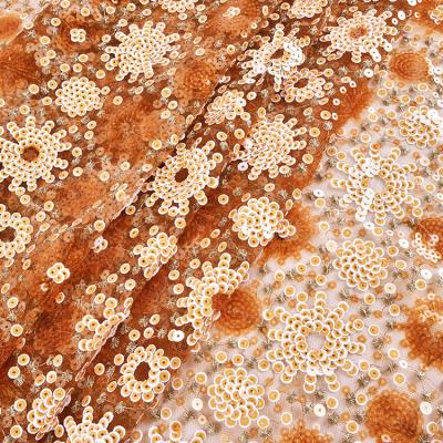 China Other Nice Design Double Color Laminated Sequin Floral Embroidery Lace Fabric With Sequin For Women Dress for sale