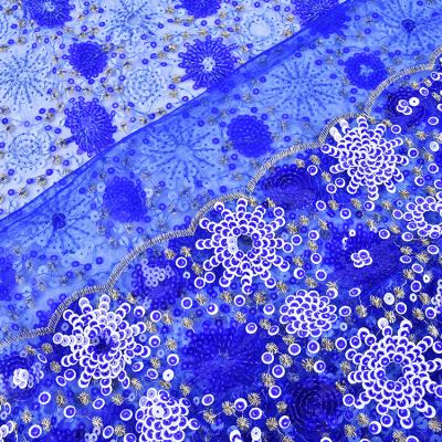 China Other 2022 Wholesale Sequin Flower Pattern Double Color Laminated Embroidery Lace Fabric For Women Dress for sale