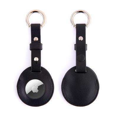 China Anti-fall Back PU Holder Dog Collar Cover Leather Key Chain Case For Airtag for sale